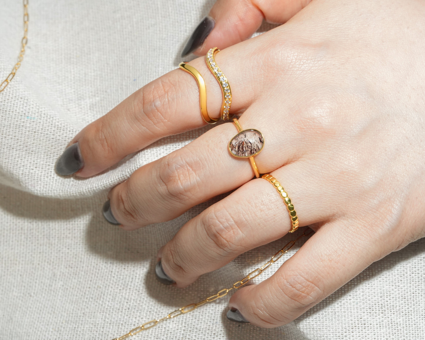 【ホワイトトパーズ】2set ring SV925 K18GP #SRG00000