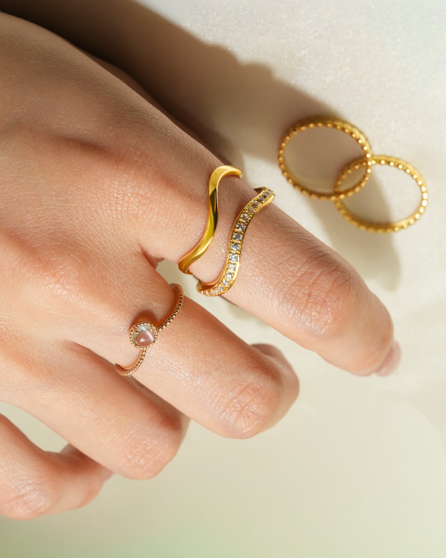 【ホワイトトパーズ】2set ring SV925 K18GP #SRG00000