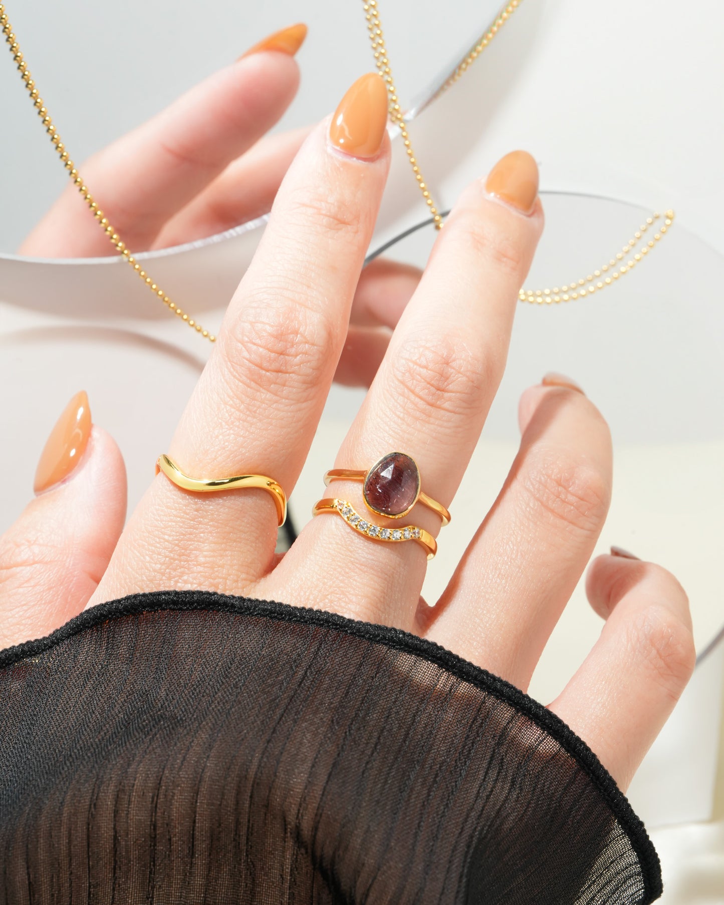 【ホワイトトパーズ】2set ring SV925 K18GP #SRG00000